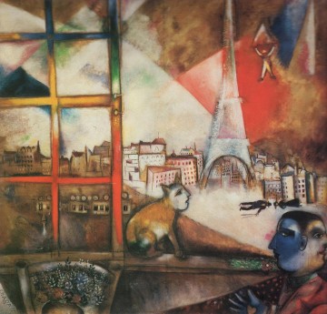 窓からパリの細部 現代マルク・シャガール Oil Paintings